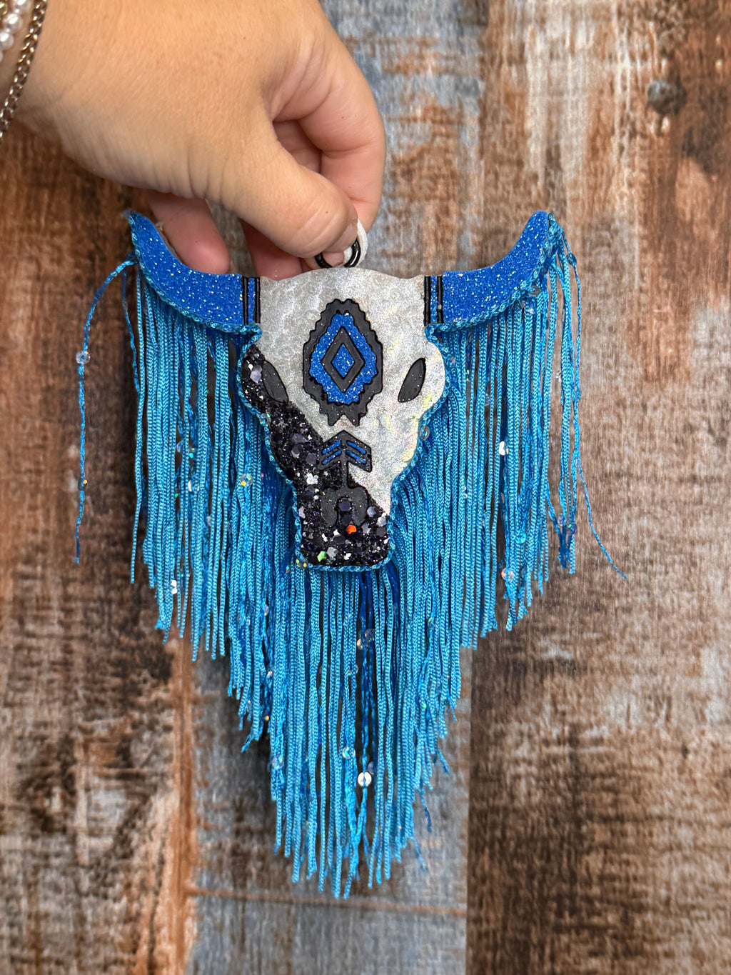 Blue Bull Head Car Freshie | Glitter Western Cow Skull Air Freshener | Magnolia Moon Scent