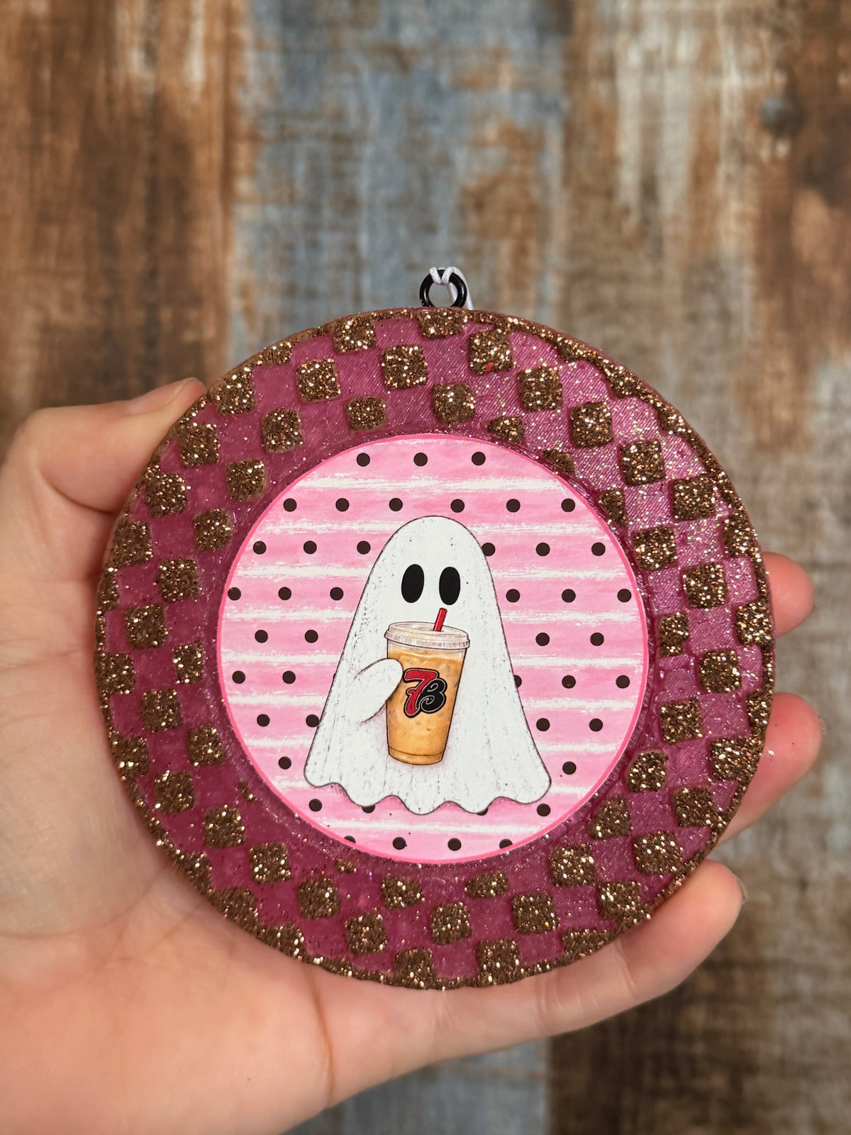Pink Coffee Ghost Car Freshie | Black Sea Scent | Halloween Air Freshener