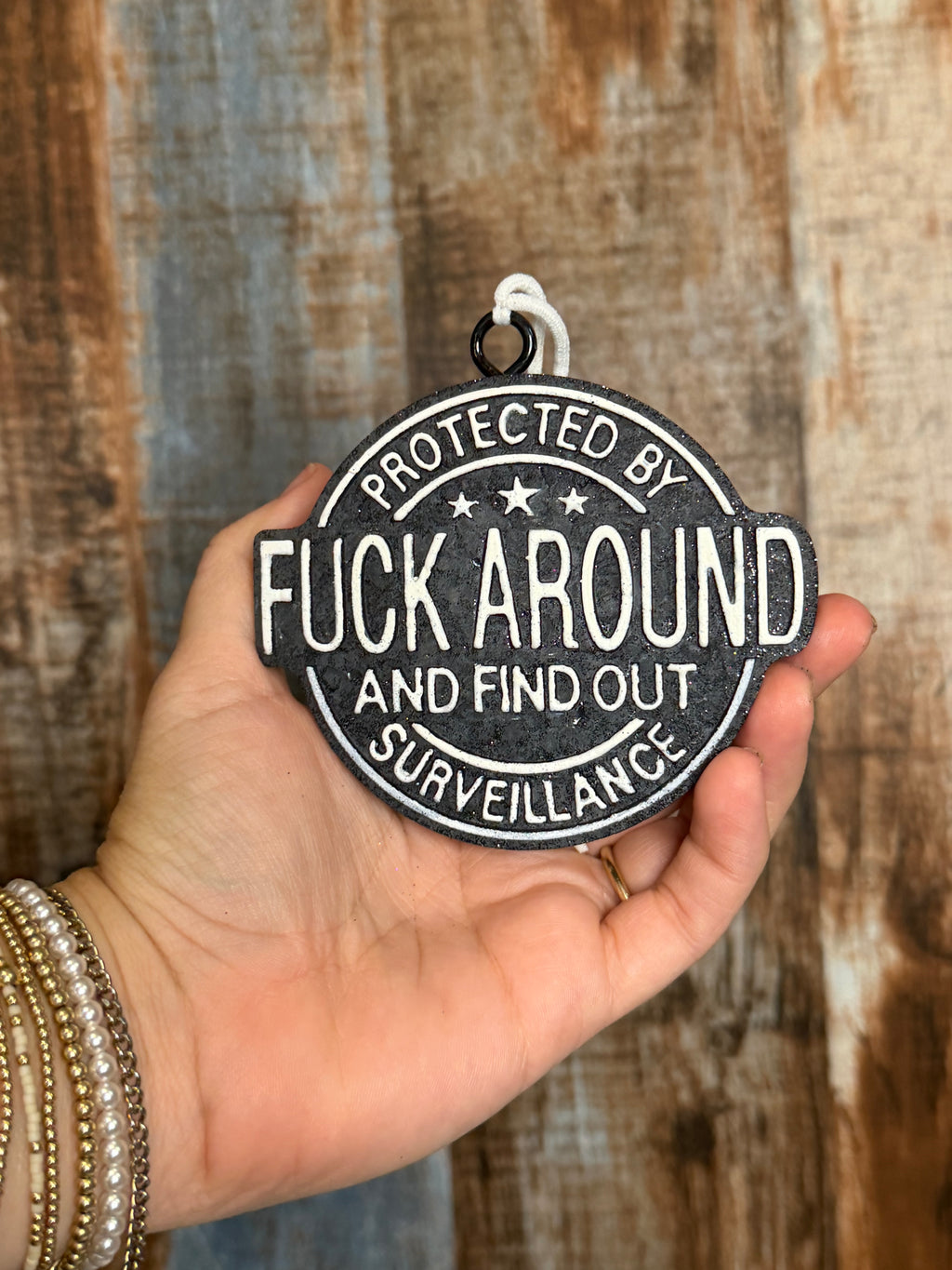Protected By FAFO Funny Car Freshie | Birthday Cake Scent | Black & White Car Air Freshener