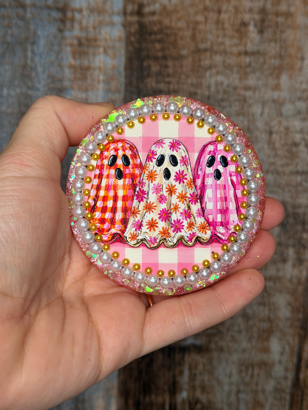 Pink Ghost Car Freshie | Pumpkin Spice Scent | Cute Halloween Car Air Freshener | Floral Ghost Freshie | Girly Spooky Car Decor