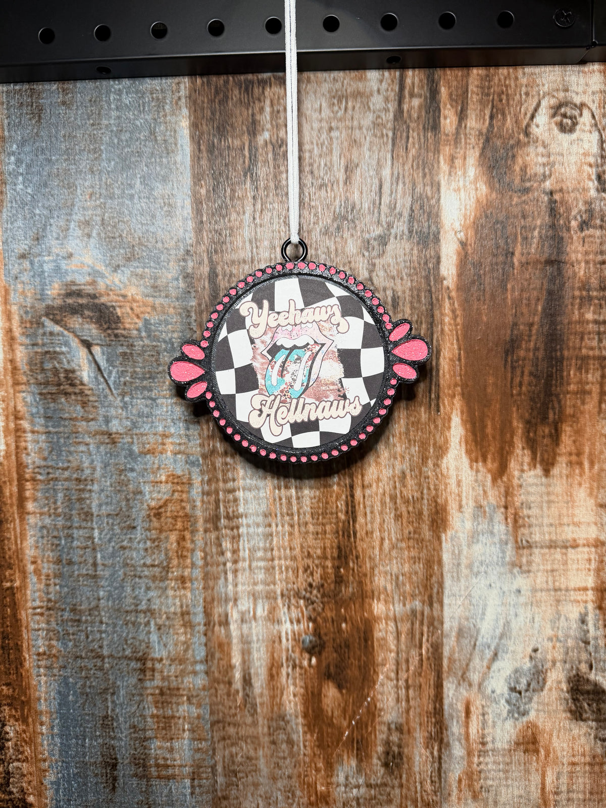 Yeehaws & Hellnaws Car Freshie | Citrus Breeze Scent | Western Cowgirl Car Air Freshener | Checkered Country Car Charm | Handmade