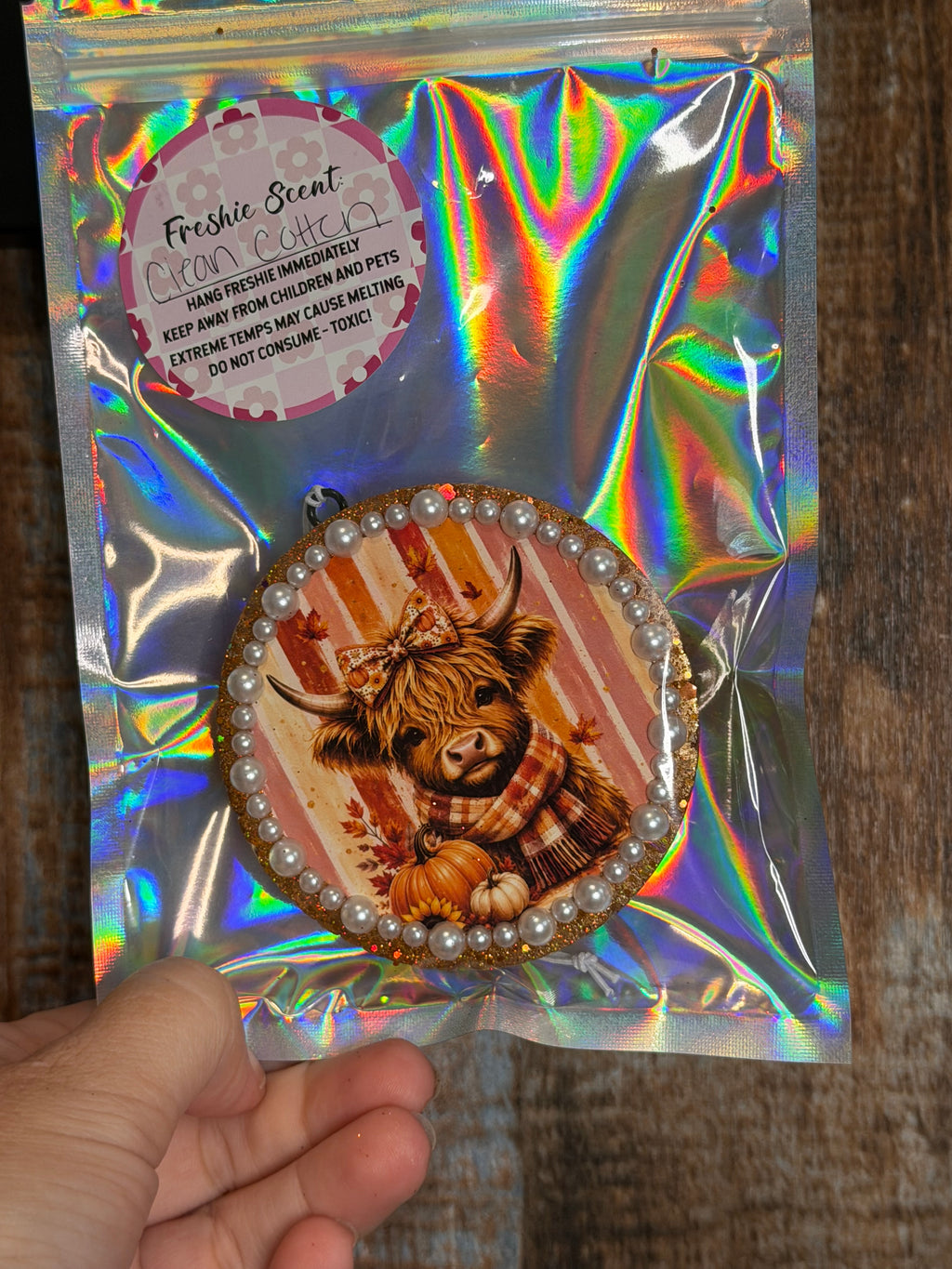Fall Highland Cow Car Freshie | Pumpkin Cow Air Freshener | Clean Cotton Scent