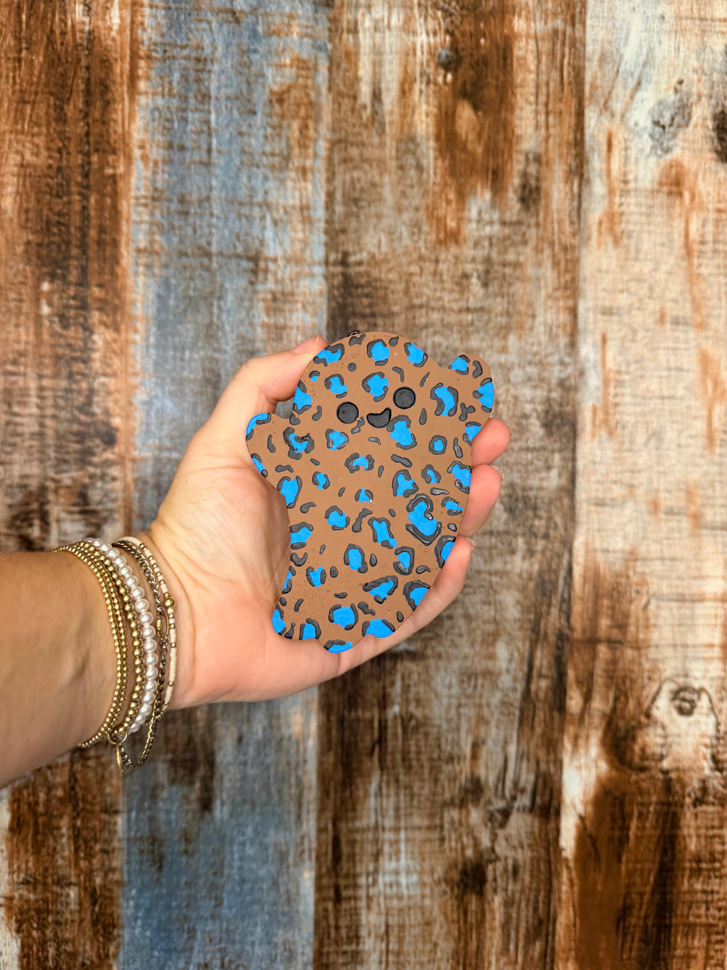 Leopard Ghost Car Freshie | Black Ice Scent | Blue Leopard Halloween Freshie | Western Halloween Car Air Freshener | Spooky Car Decor