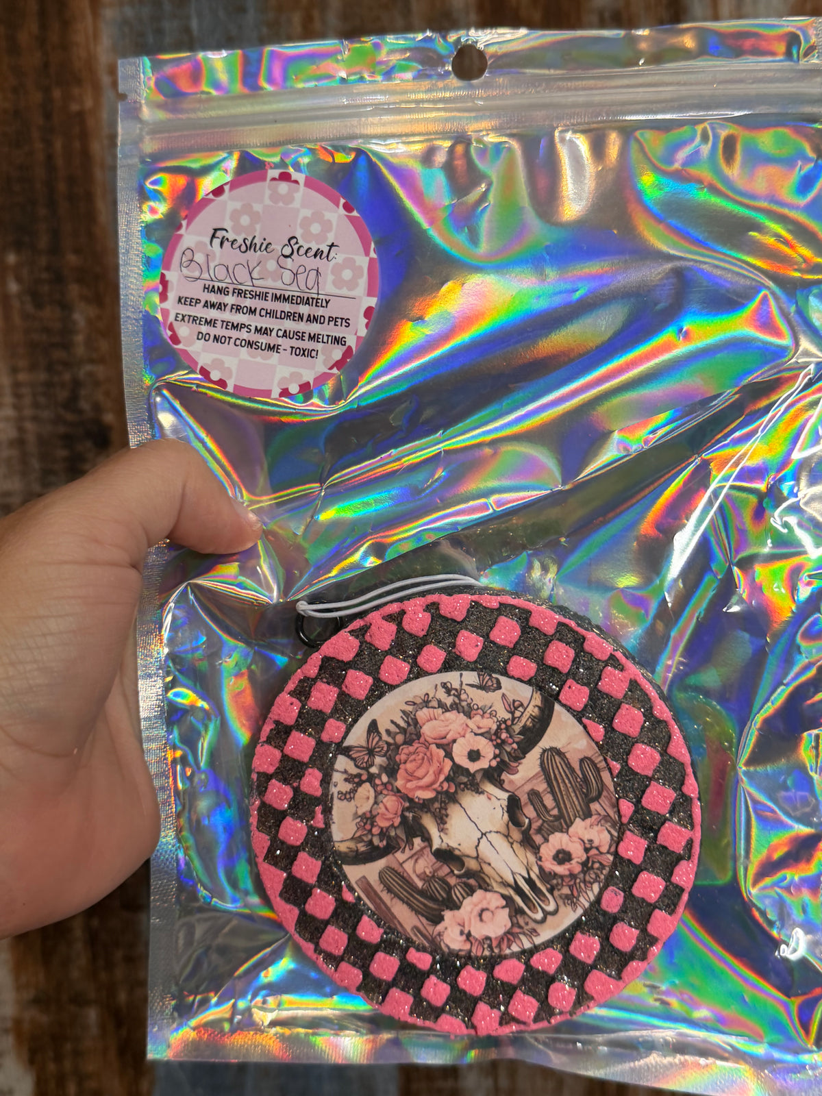 Pink Western Cow Skull Car Freshie | Black Sea Scent