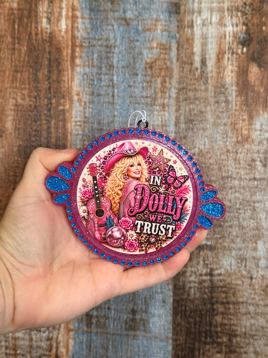 Dolly Parton Car Freshie | Birthday Cake Scent | Pink Glitter Air Freshener