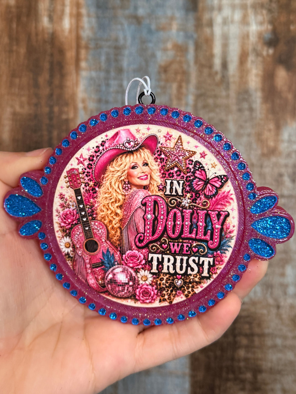 Dolly Parton Car Freshie | Birthday Cake Scent | Pink Glitter Air Freshener