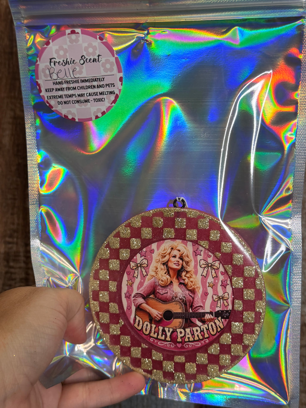 Dolly Parton Car Freshie | Pink & Gold Glitter Country Air Freshener | Belle Scent