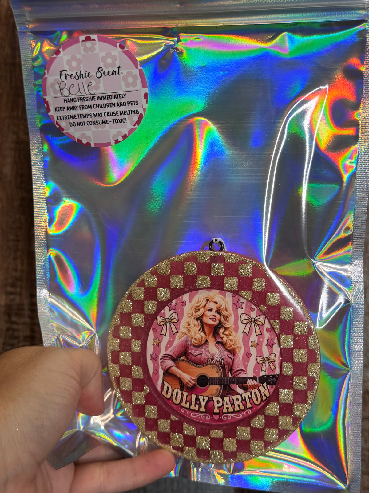 Dolly Parton Car Freshie | Pink & Gold Glitter Country Air Freshener | Belle Scent