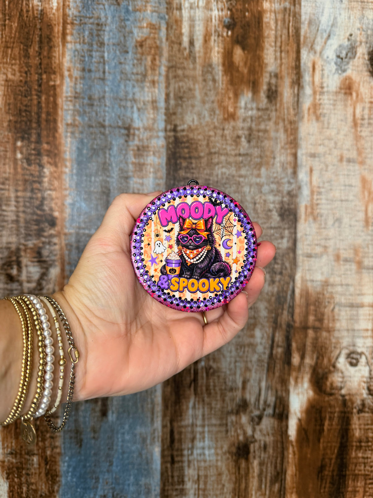 Moody Spooky Black Cat Car Freshie | Citrus Breeze Scent | Retro Halloween Car Air Freshener | Glitter Cat Freshie | Spooky Car Decor