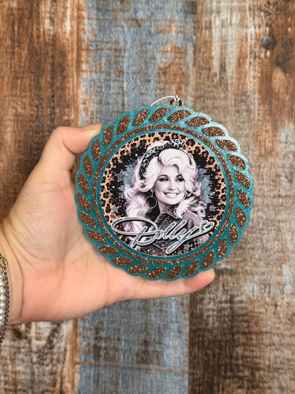 Dolly Parton Car Freshie | Turquoise & Bronze Glitter Western Air Freshener | Strawberry Bliss Scent