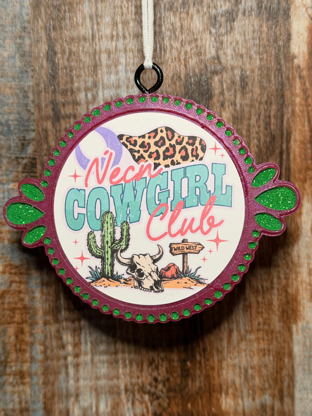 Neon Cowgirl Club Car Freshie | Vanilla Kiss Scent | Western Cowgirl Car Air Freshener | Cactus & Cow Skull | Handmade Auto Freshener