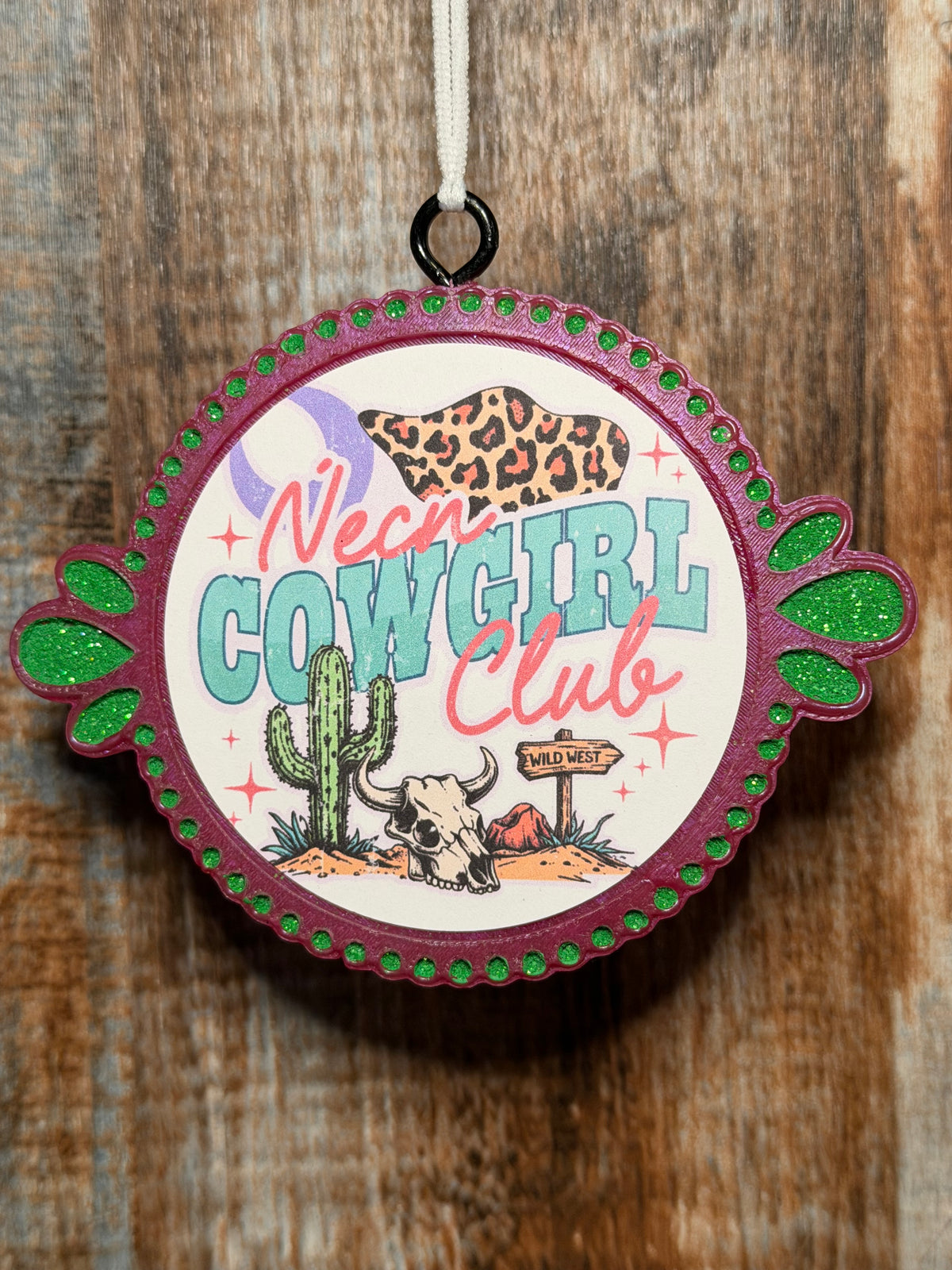 Neon Cowgirl Club Car Freshie | Vanilla Kiss Scent | Western Cowgirl Car Air Freshener | Cactus & Cow Skull | Handmade Auto Freshener