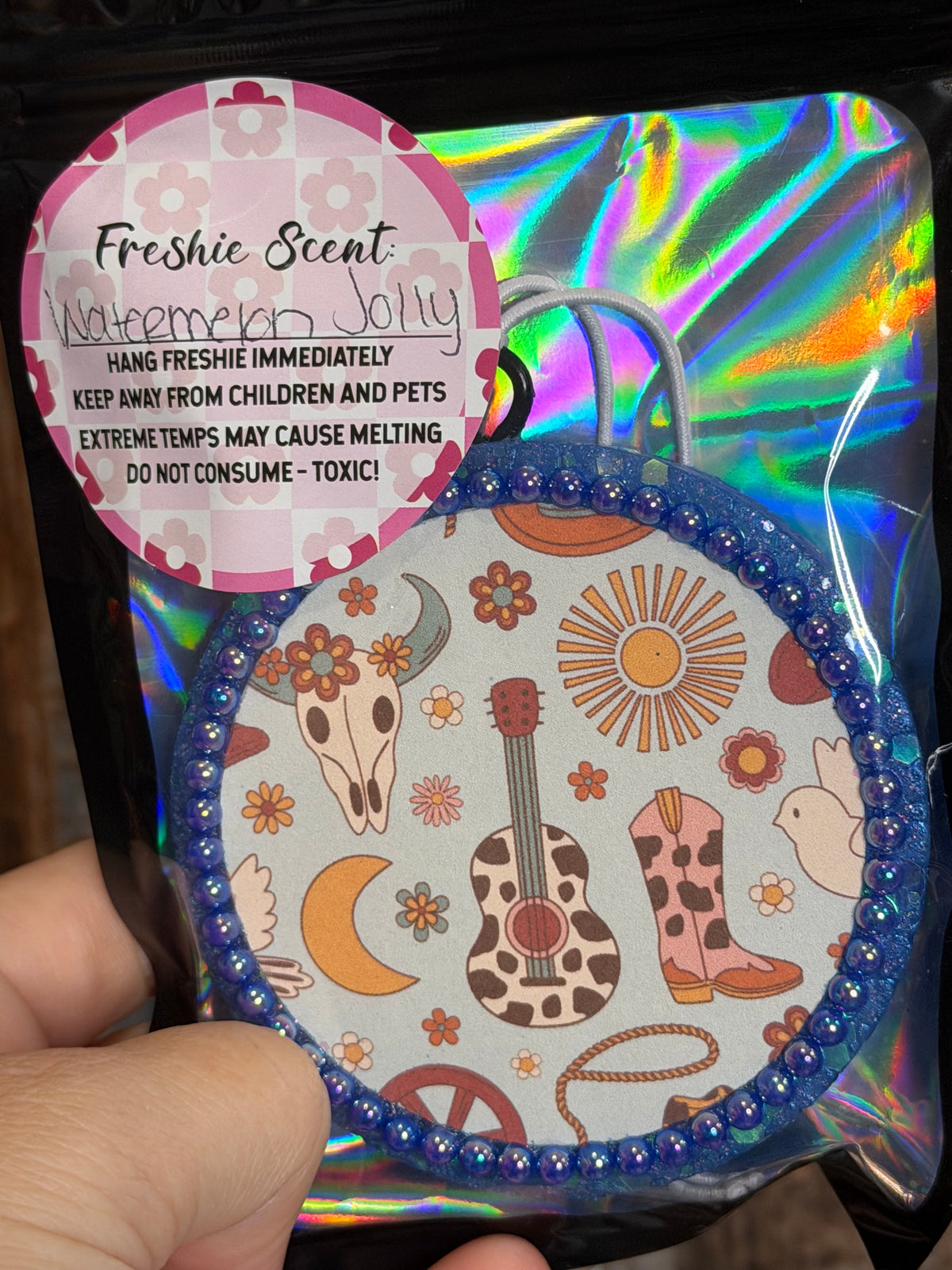 Retro Western Cowgirl Car Freshie | Bull Skull Guitar Cowboy Boot Air Freshener | Watermelon Jolly Rancher