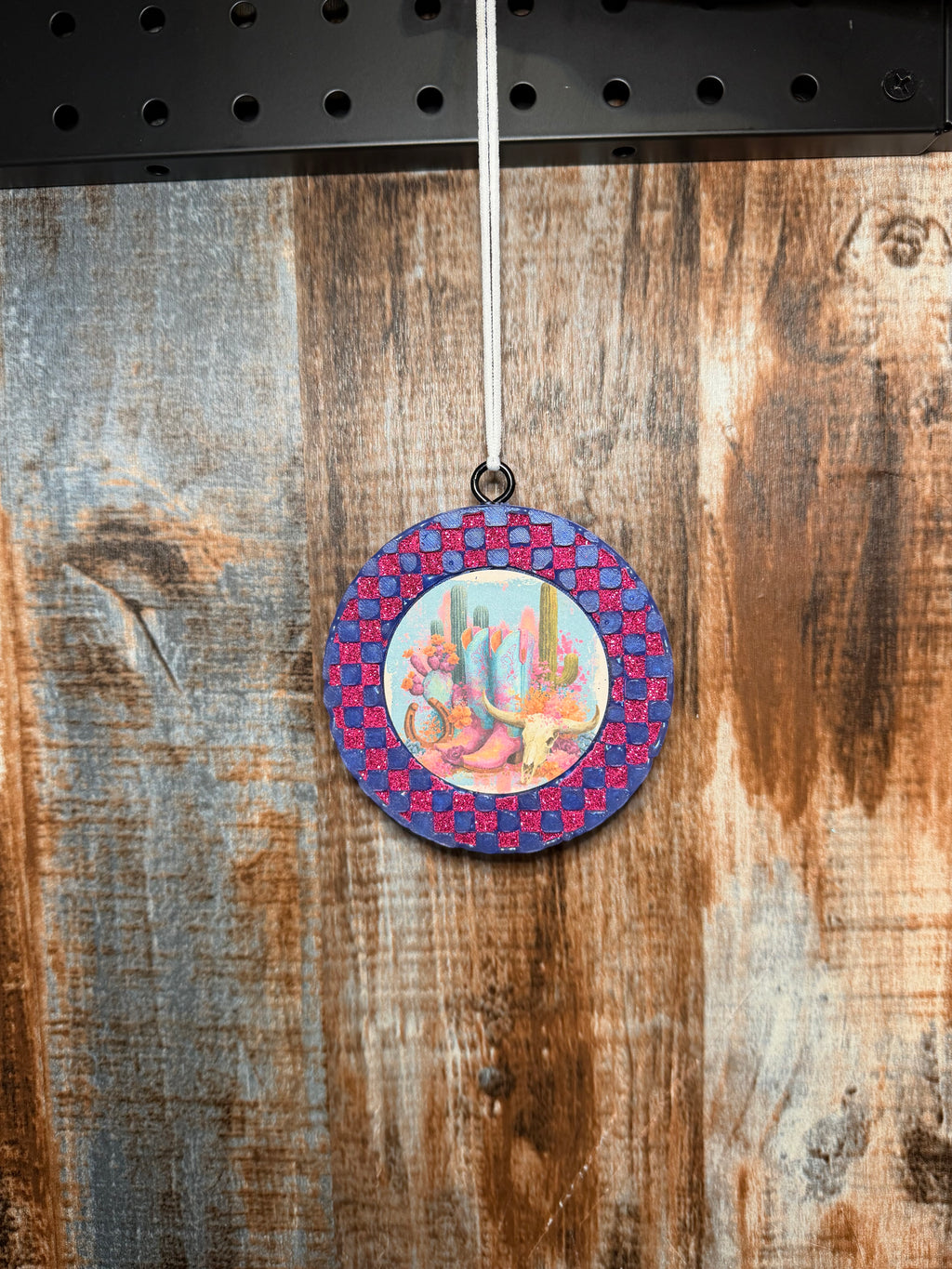 Western Desert Cowgirl Car Freshie | Driftwood & Hide Scent | Cactus & Cow Skull Car Air Freshener | Boho Western Car Charm | Handmade