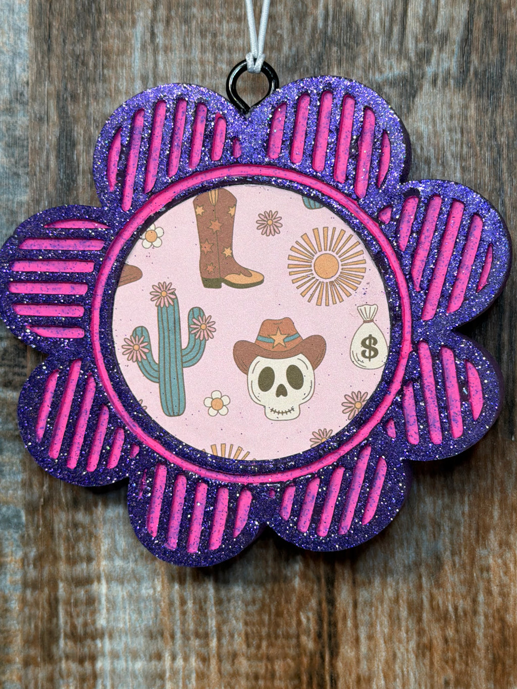 Retro Western Skull Car Freshie – Pumpkin Spice Scent | Cowgirl Halloween Air Freshener