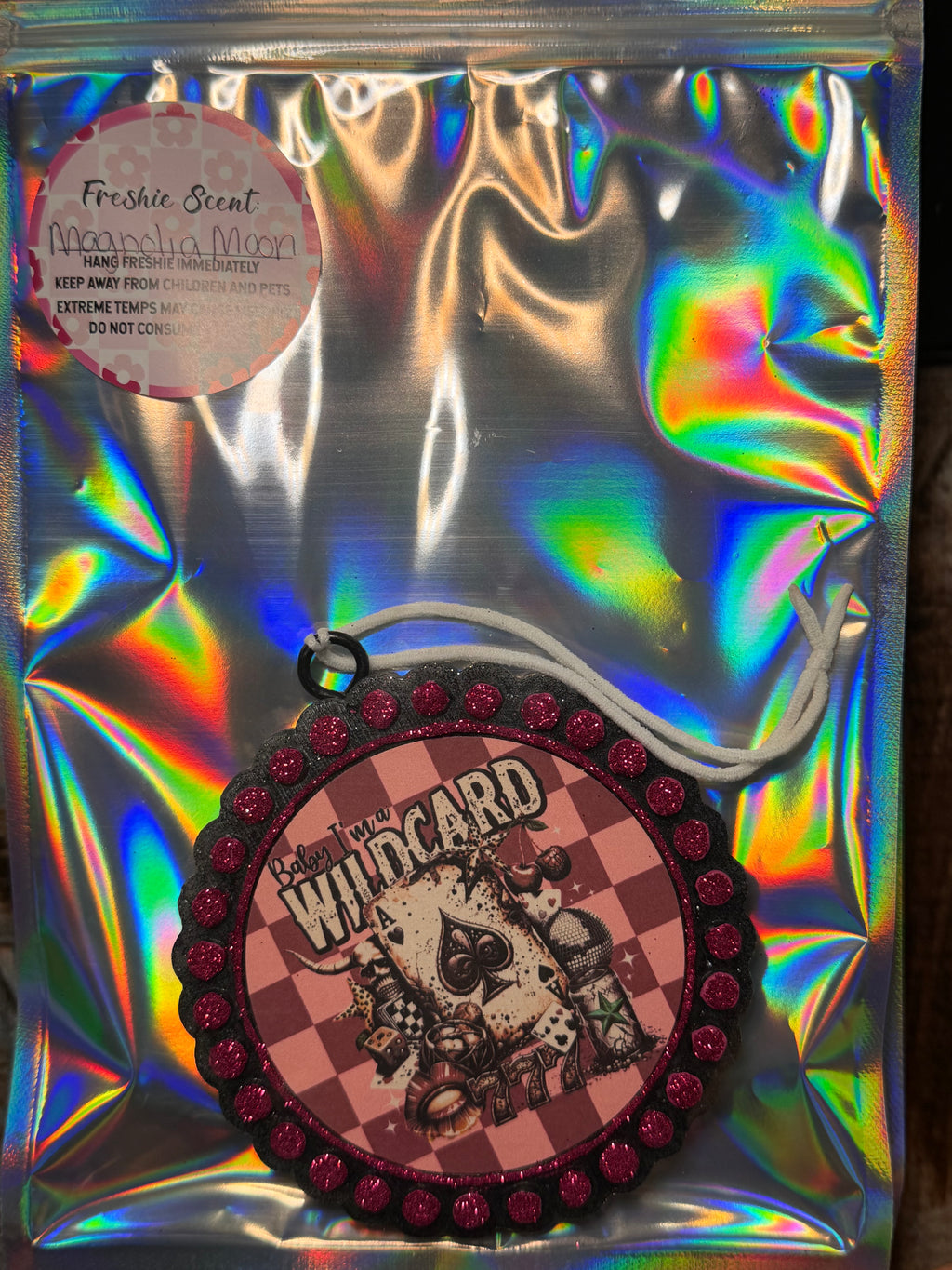 Baby I’m a Wildcard Car Freshie | Magnolia Moon Scent | Western Cowgirl Car Air Freshener | Pink Casino Western Decor | Handmade Auto Freshener