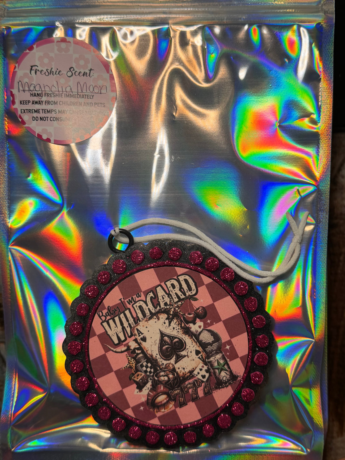 Baby I’m a Wildcard Car Freshie | Magnolia Moon Scent | Western Cowgirl Car Air Freshener | Pink Casino Western Decor | Handmade Auto Freshener