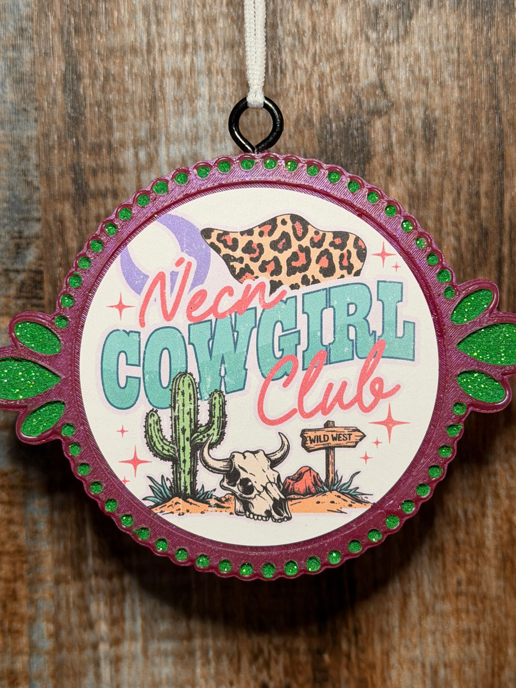 Neon Cowgirl Club Car Freshie | Vanilla Kiss Scent | Western Cowgirl Car Air Freshener | Cactus & Cow Skull | Handmade Auto Freshener