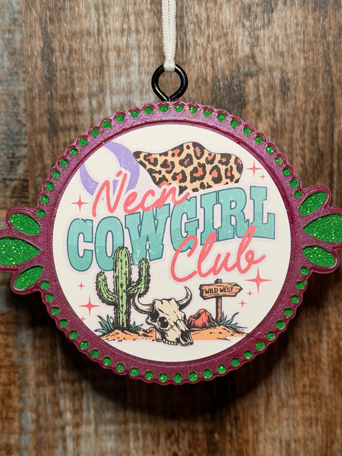 Neon Cowgirl Club Car Freshie | Vanilla Kiss Scent | Western Cowgirl Car Air Freshener | Cactus & Cow Skull | Handmade Auto Freshener