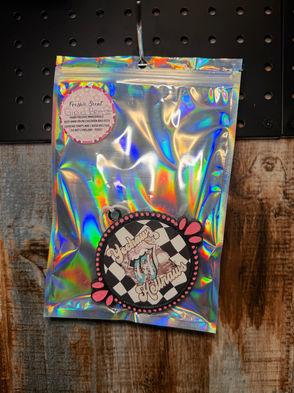 Yeehaws & Hellnaws Car Freshie | Citrus Breeze Scent | Western Cowgirl Car Air Freshener | Checkered Country Car Charm | Handmade
