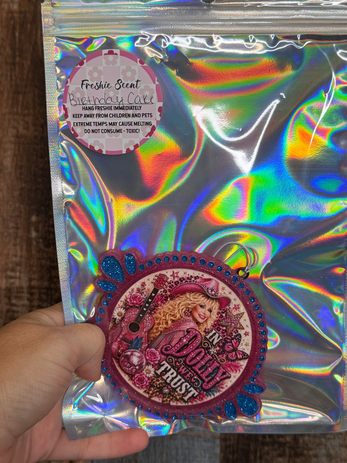 Dolly Parton Car Freshie | Birthday Cake Scent | Pink Glitter Air Freshener