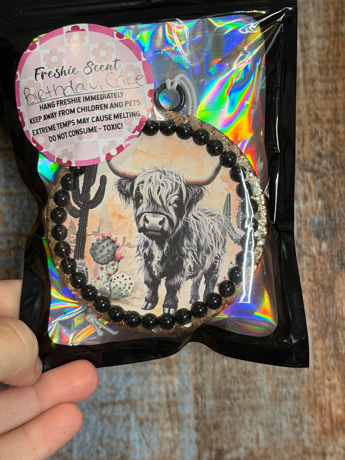 Highland Cow Car Freshie | Western Cactus Air Freshener | Birthday Cake Scent