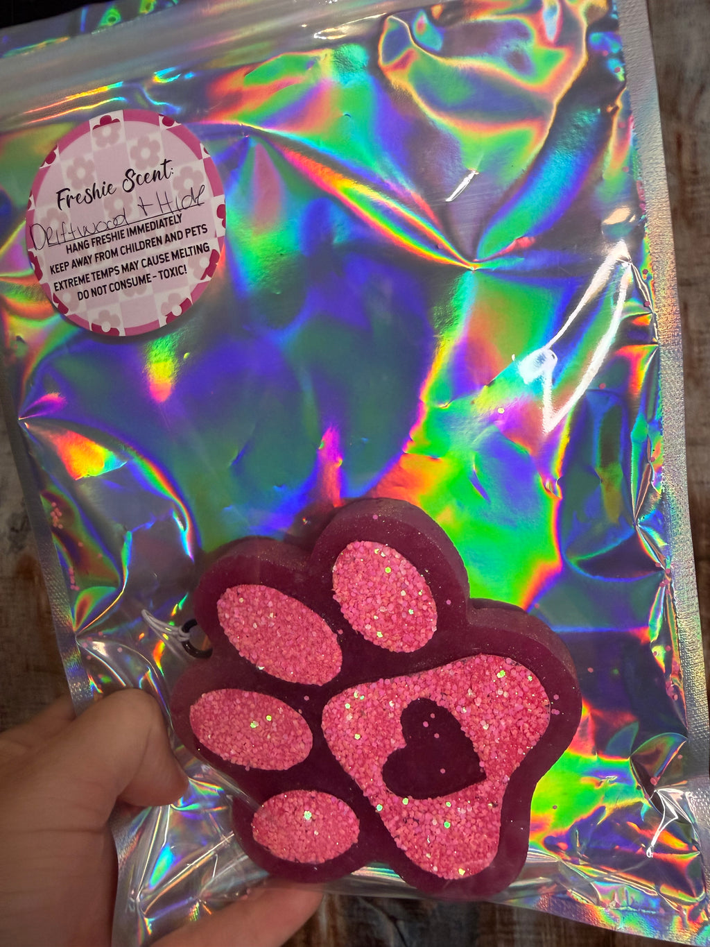 Pink Paw Print Car Freshie | Driftwood & Hide Scent | Pet Lover Air Freshener
