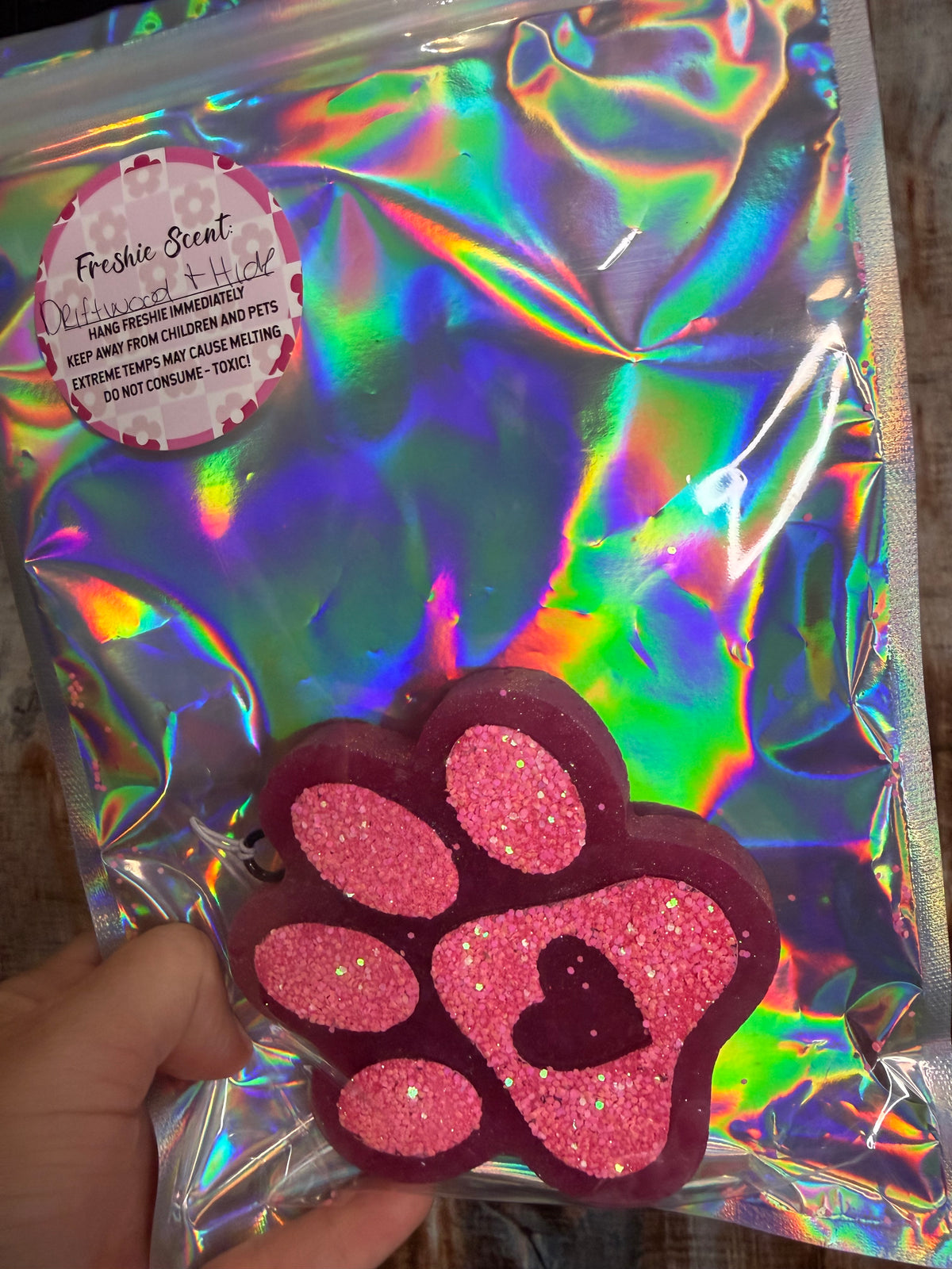 Pink Paw Print Car Freshie | Driftwood & Hide Scent | Pet Lover Air Freshener