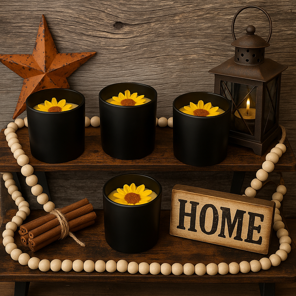 8 oz Black Jar Sunflower Wickless Candle