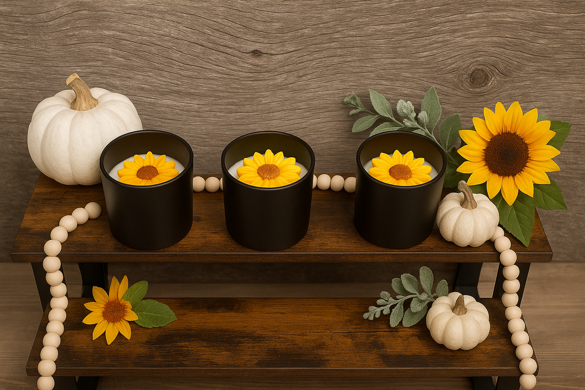 8 oz Black Jar Sunflower Wickless Candle