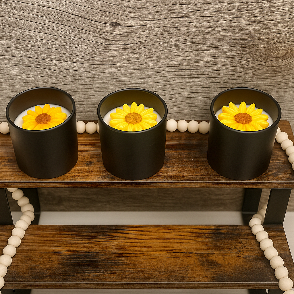 8 oz Black Jar Sunflower Wickless Candle