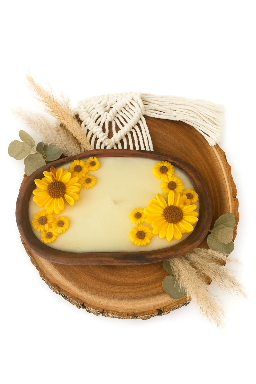Sunflower Bliss 12 oz Wooden Dough Bowl Candle