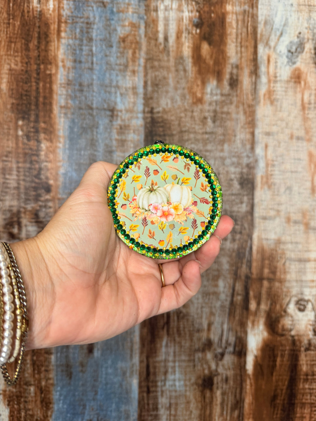 Floral Pumpkin Car Freshie | Birthday Cake Scent | Sage Green Fall Car Air Freshener | Glitter Pumpkin Freshie | Autumn Car Decor