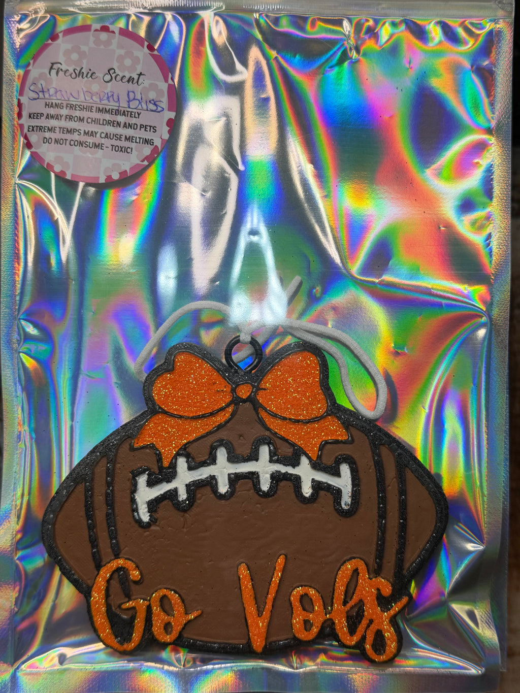 Go Vols Football Car Freshie – Strawberry Bliss Scent | Tennessee Orange Glitter Air Freshener