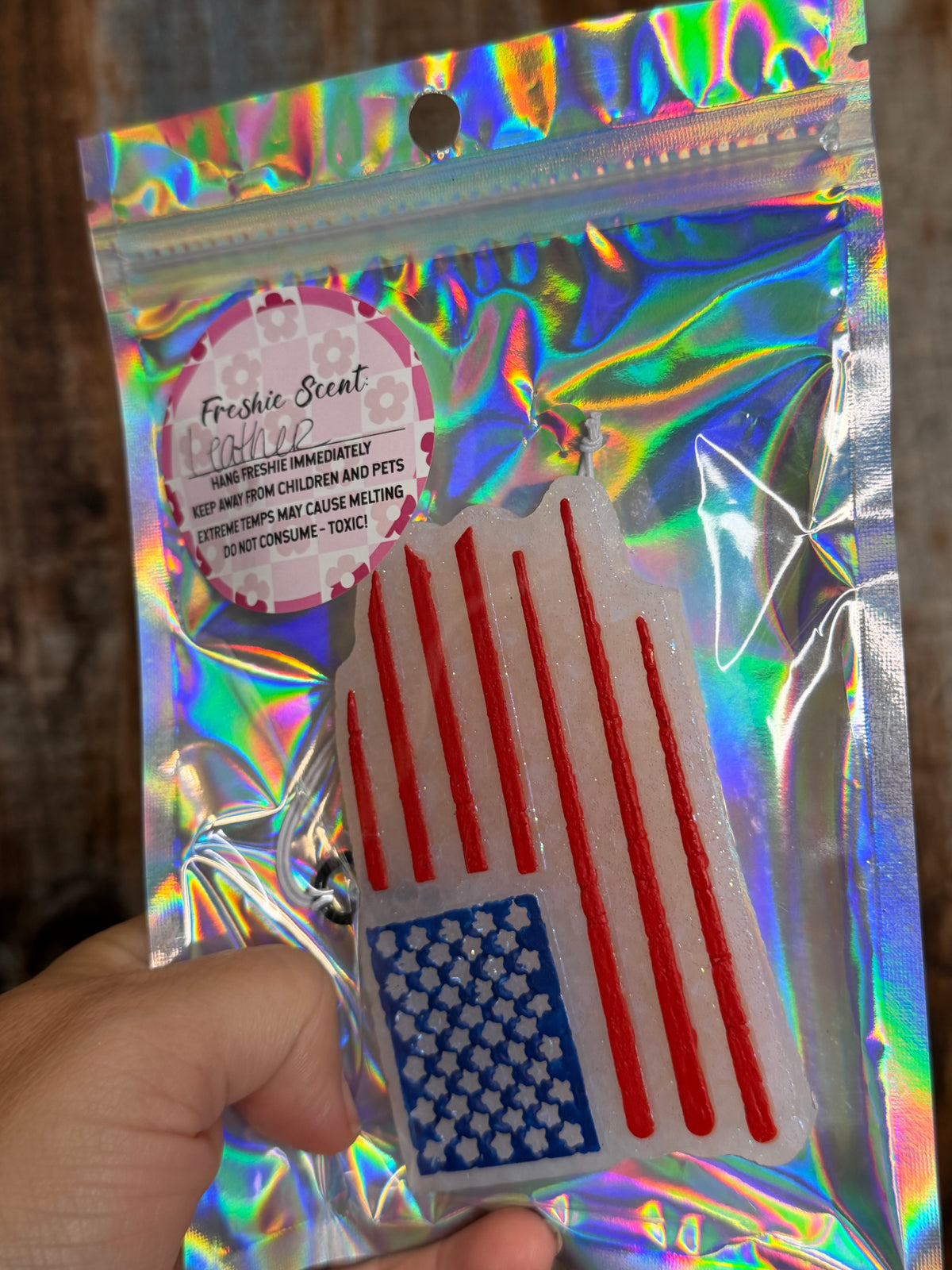 American Flag Car Freshie | Leather Scent