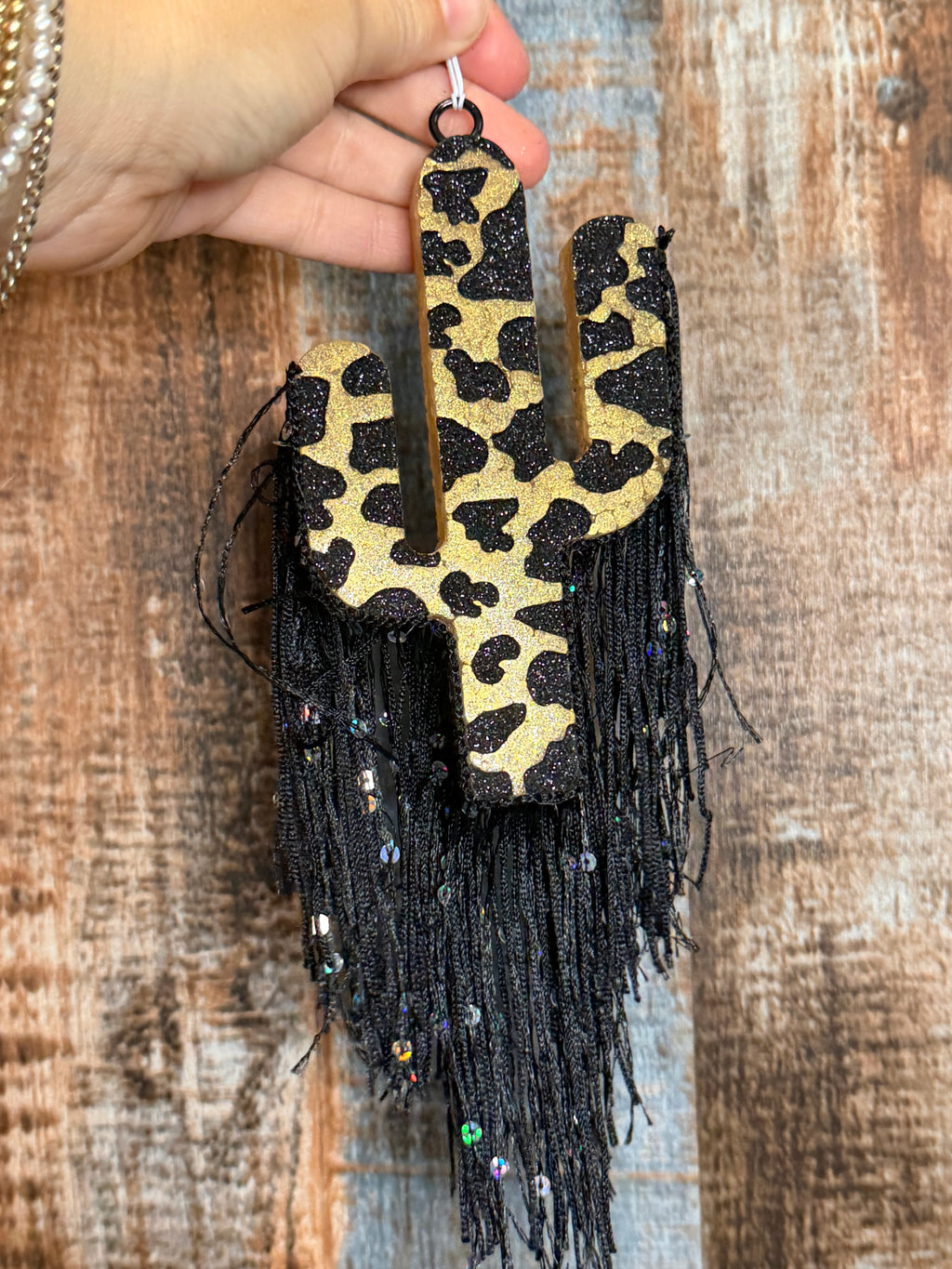 Leopard Cactus Car Freshie with Fringe | Western Cowgirl Air Freshener | Clean Cotton Scent