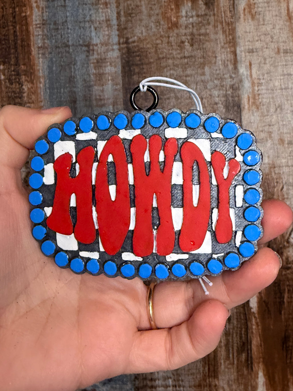 Howdy Car Freshie | Leather Scent | Western Checkerboard Air Freshener