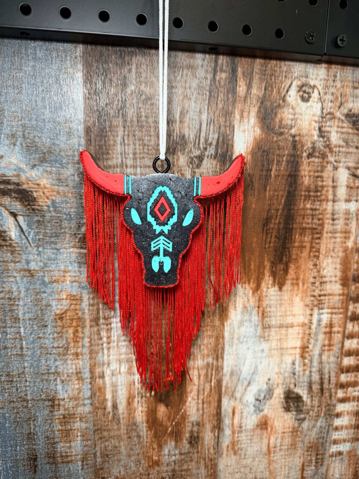 Western Bull Skull Car Freshie with Red Fringe | Leather & Lace Scent | Boho Cowgirl Car Air Freshener | Rustic Western Car Charm | Handmade