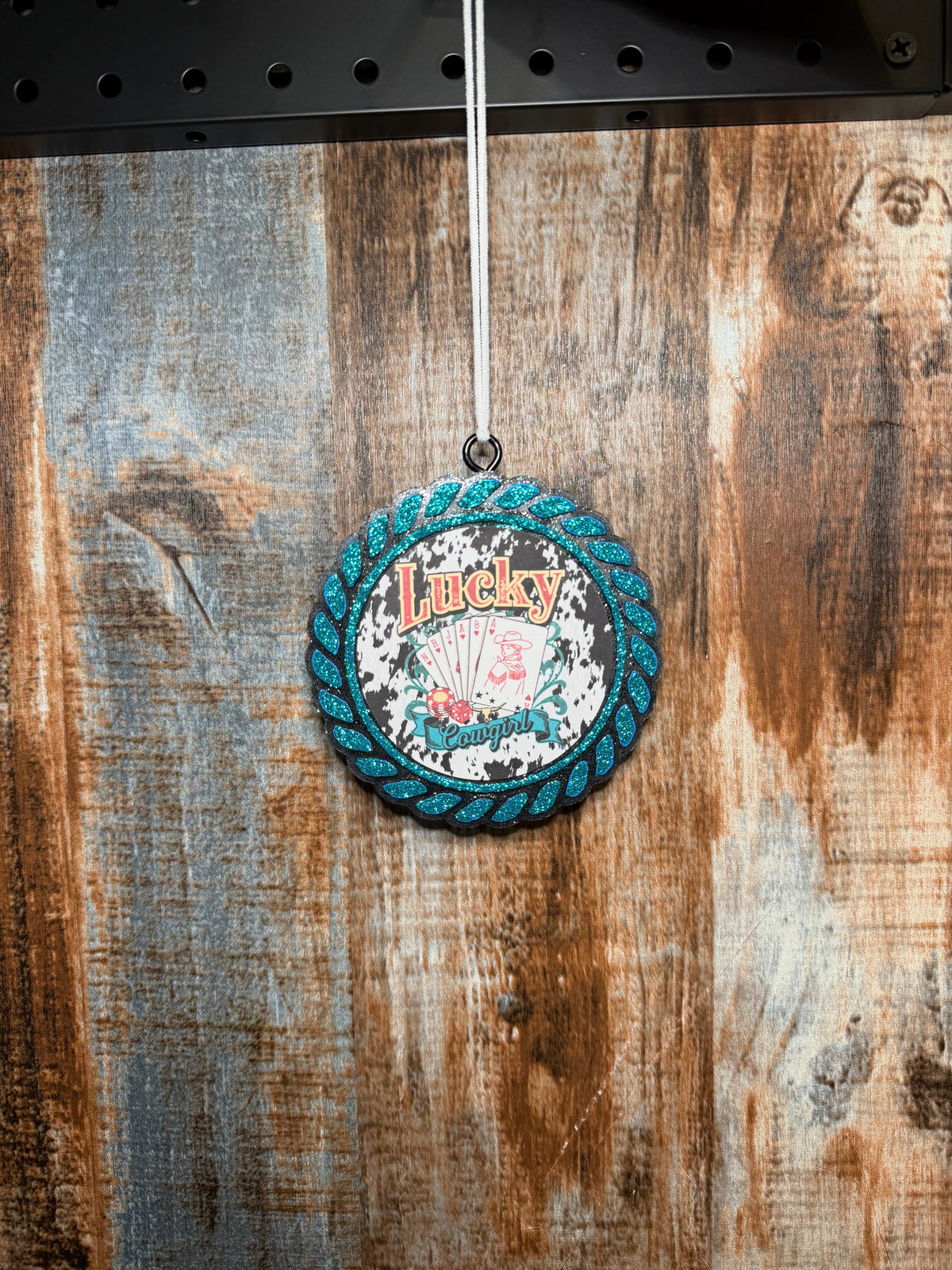 Lucky Cowgirl Car Freshie | White Tea Scent | Western Casino Car Air Freshener | Cow Print Cowgirl Decor | Handmade Auto Freshener