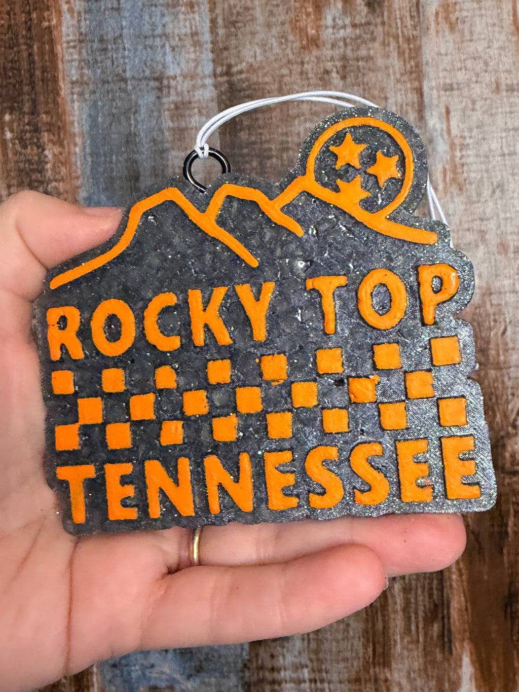 Rocky Top Tennessee Checkered Car Freshie | Black Ice Scent