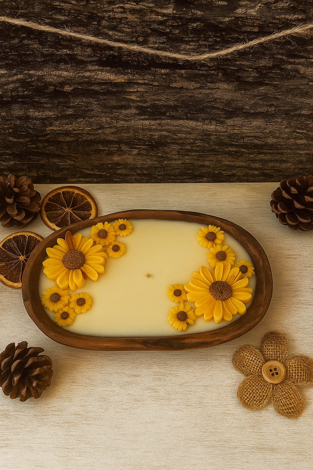 Sunflower Bliss 12 oz Wooden Dough Bowl Candle
