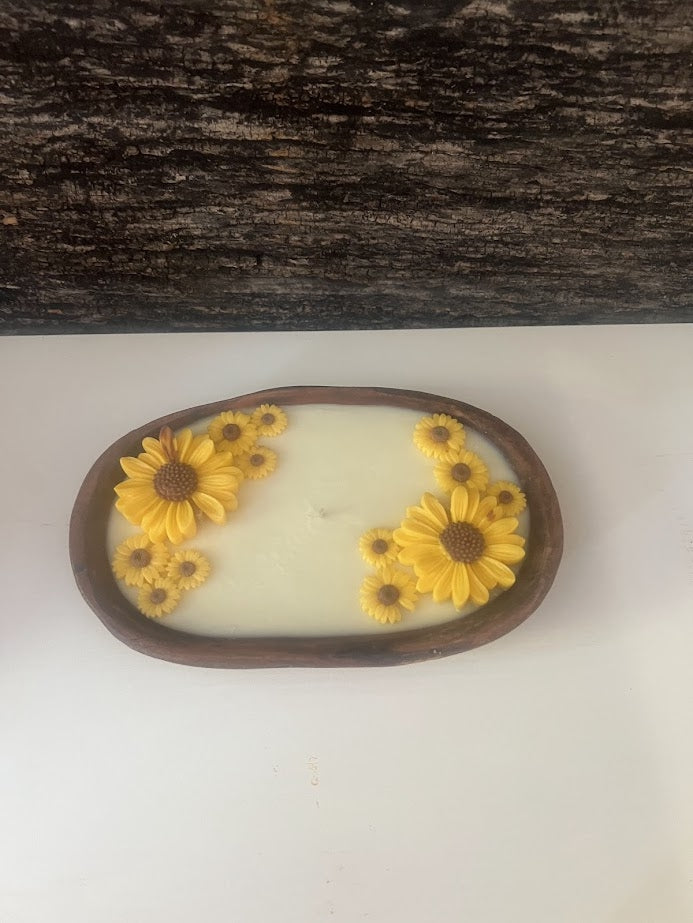 Sunflower Bliss 12 oz Wooden Dough Bowl Candle
