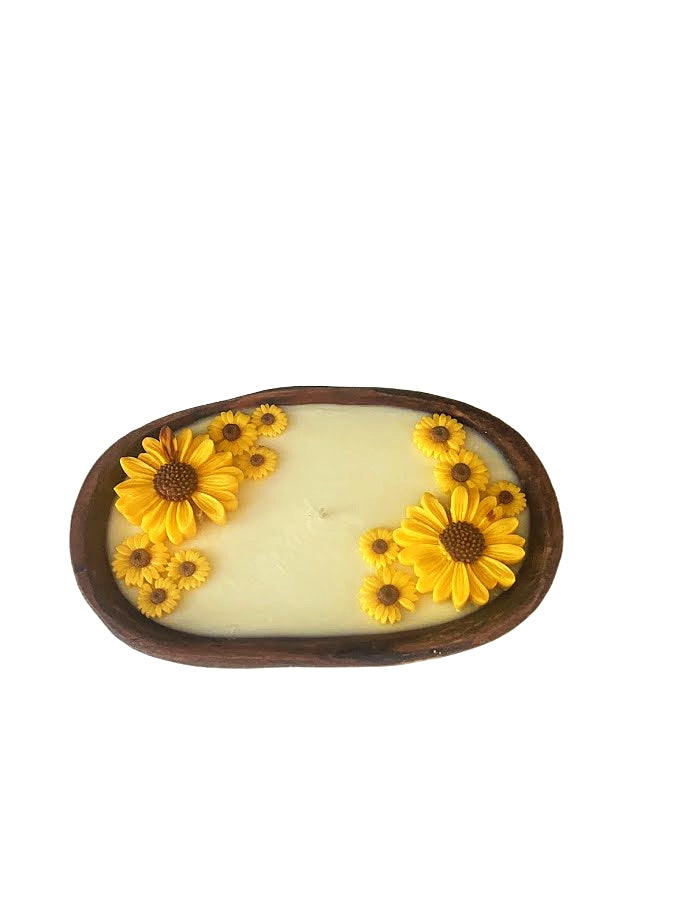 Sunflower Bliss 12 oz Wooden Dough Bowl Candle